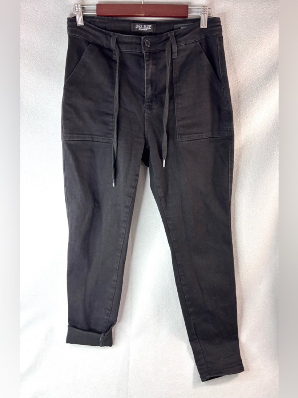 Judy Blue 32x30 High Waisted Stretch Black Drawstring Roll Cuff Joggers Jeans